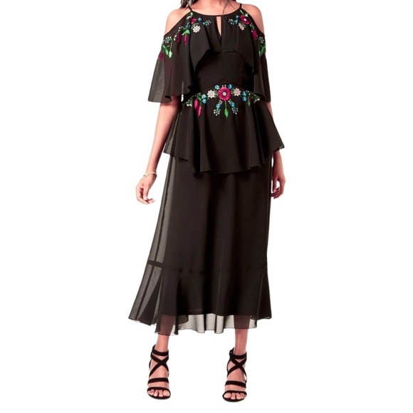 Nanette Lepore Dresses & Skirts - Nanette Lepore Embroidered Midi Dress 8 Black Bold Embroidery Special Occasion